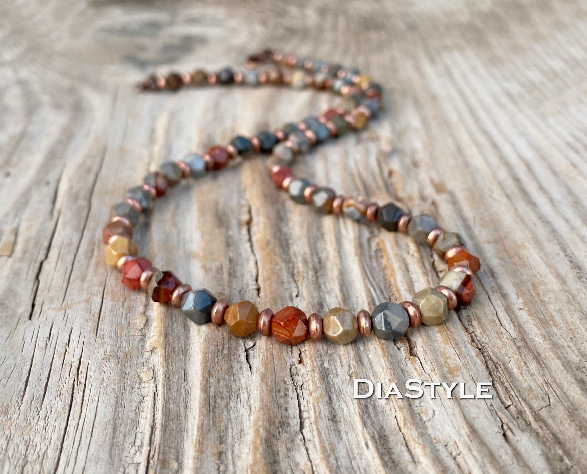 Men's Ocean Jasper Necklace, Men's Beaded Necklace, Gemstone Necklace, Choker Necklace, Men's Beaded Jewelry, Necklace for Men, Gift for Him