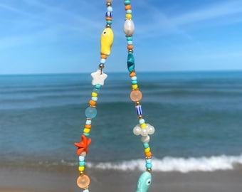 Beaded Fish Necklace, Beach Jewelry, Coastal Necklace, Colorful Summer Necklace, Handmade Glass Bead Necklace, Ocean Lover Gift