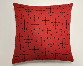 Maharam pillow Charles and Ray Eames small dot pattern. Red and black -Same fabric on both sides.  17" x 17" with feather insert.
