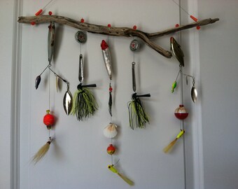 Mock Fishing Lures Blue Beaded Recycled Bike Tube Earrings