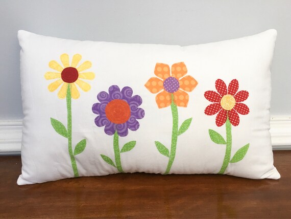 Spring Pillow Spring Flower Pillow Flower Applique Pillow Etsy
