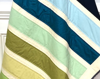 Modern baby boy blanket, blue and green baby quilt, navy Minky bedding, striped baby quilt, toddler,  baby boy quilt, modern nursery bedding