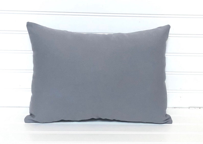 May include: A plain gray throw pillow with a soft, smooth fabric. The pillow is rectangular and has a subtle sheen.