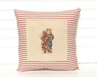 Santa Pillow, vintage Christmas pillow, vintage Santa pillow, Christmas farmhouse pillow, vintage holiday pillow, Two colors available!