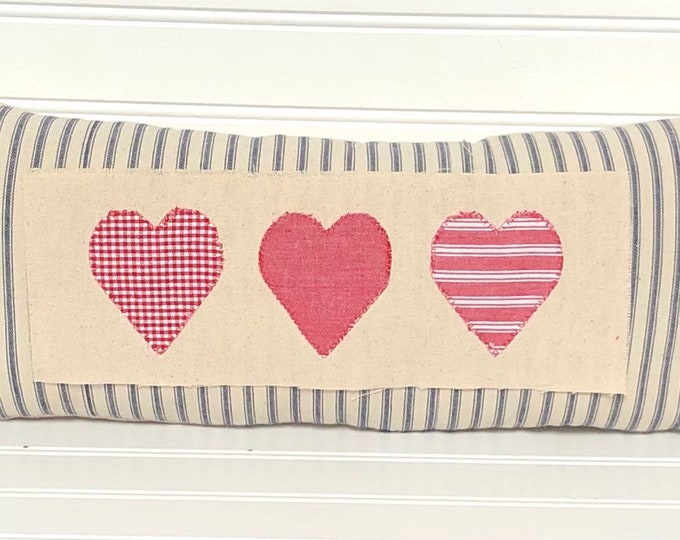 Heart Pillow, Valentine Pillow, Heart Applique Pillow, Valentines Day