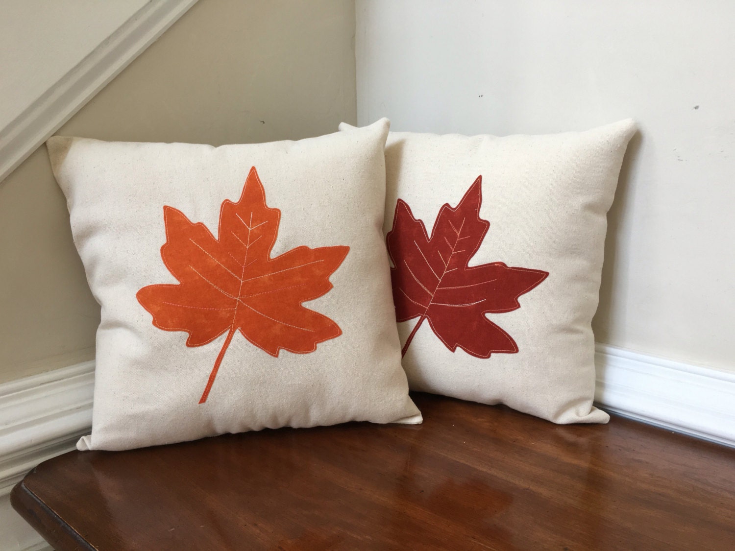 Fall decorative pillows Leaf appliqué pillows autumn Etsy