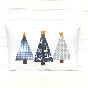 Christmas tree pillow, blue and white holiday pillow, Christmas applique pillow, Christmas cushion, Tree pillow, tree appliqué pillow