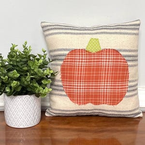 Handmade Pumpkin Applique Pillow | Rustic Fall Decor | Cottagecore Throw Pillow | Cozy Autumn Cushion | Thanksgiving | Fall Farmhouse