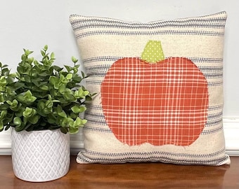 Handmade Pumpkin Applique Pillow | Rustic Fall Decor | Cottagecore Throw Pillow | Cozy Autumn Cushion | Thanksgiving | Fall Farmhouse