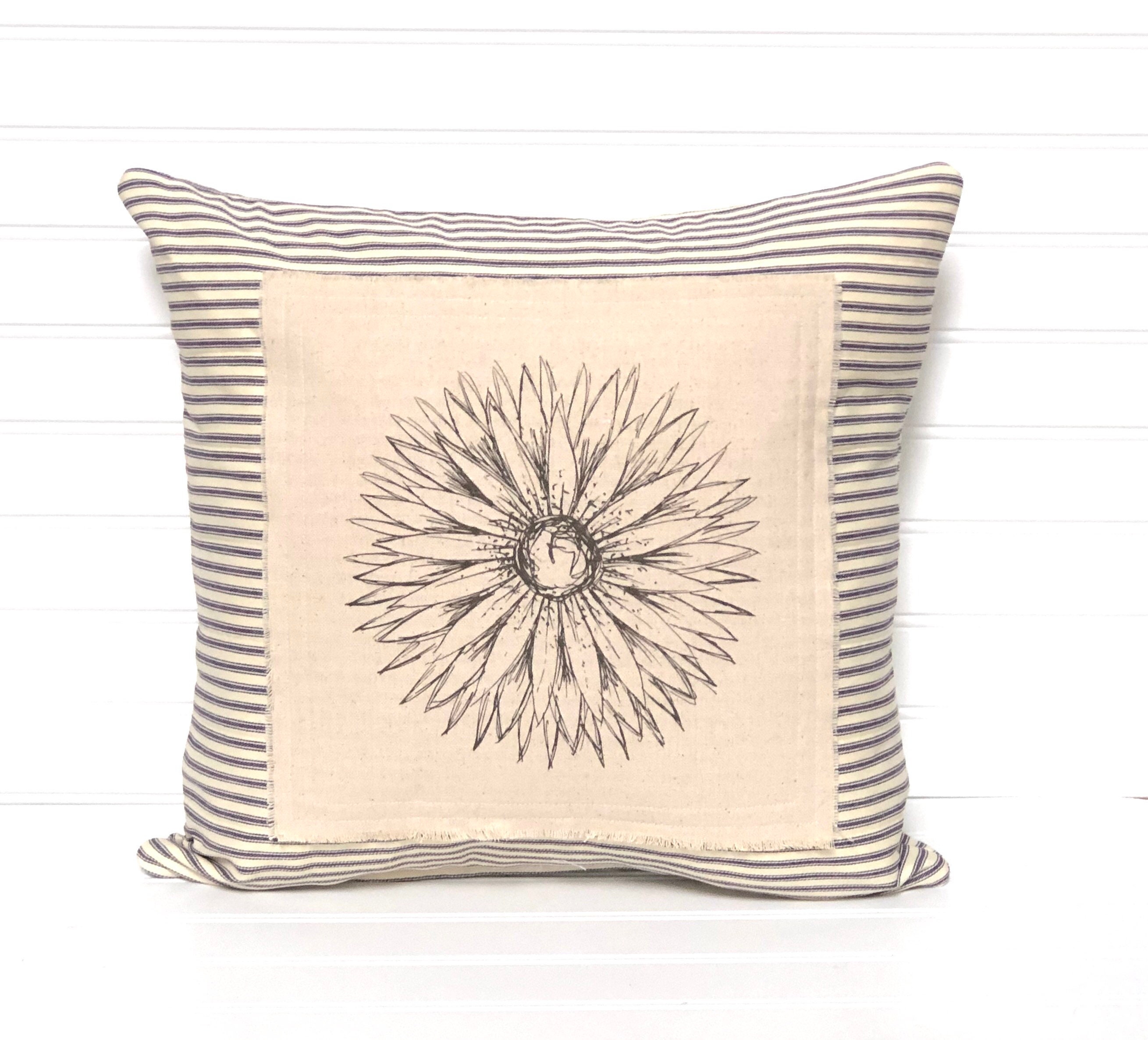 Farmhouse Pillow Spring Pillow Striped Pillow Cover Flower - Etsy