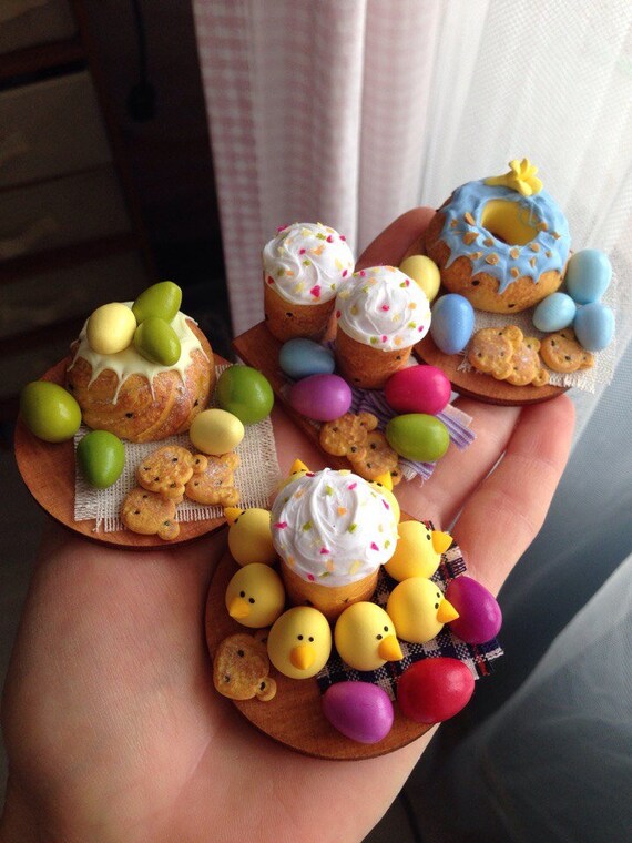 Polymer clay food. Miniature for dolls Doll food Easter basket Dollhouse Easter bunny
