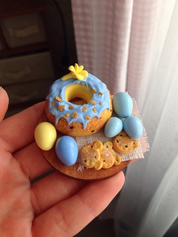 Polymer clay food. Miniature for dolls Doll food Easter basket Dollhouse Easter bunny