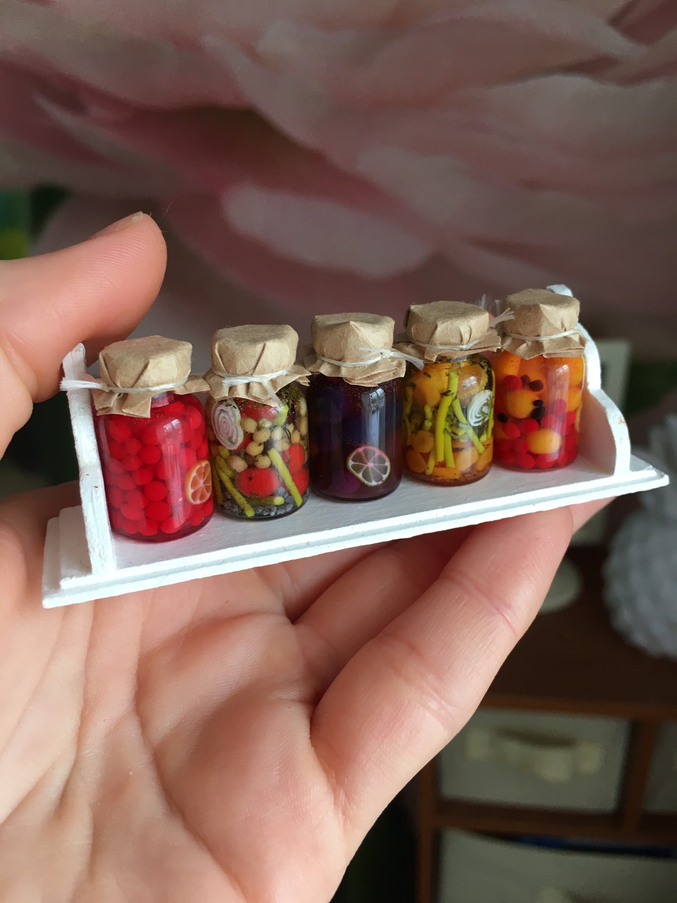 5 pc miniature jars for doll house Barbie kitchen Canned Etsy