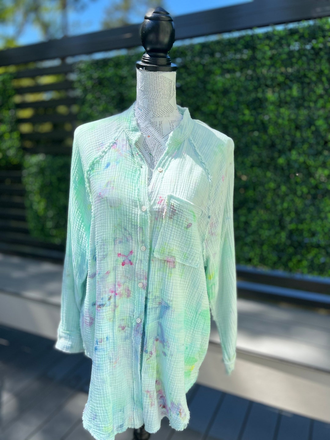 Ice Dyed/boyfriend Gauze Cotton Button Down Shirt/l Etsy