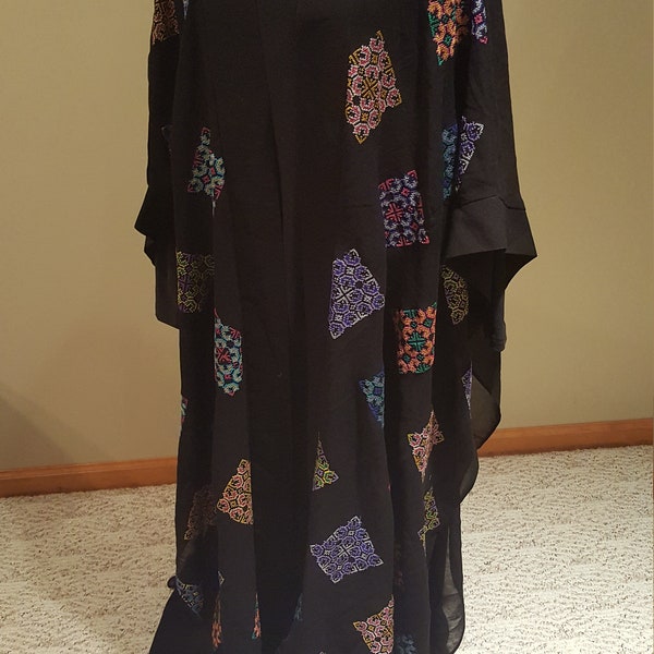 2 pic Women black long embroidered Arabian dress kuftan abaya gown sz L- XL