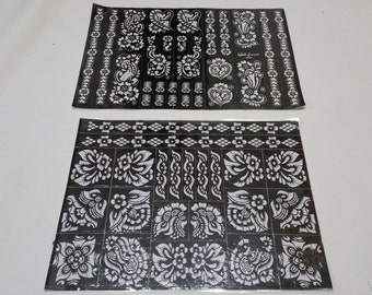 2 Big Reusable Mehndi Henna Rubber Self Stick Stencil Template.