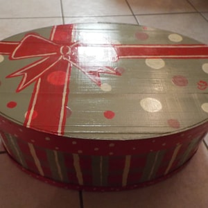 Hand bemalt mit Schleife Geschenk große Holz ovale Box 19 &quot;x 13 &quot;x 7,5&quot;