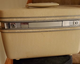 Vintage Weißes Reise Etui - Samsonite Profil - Zug Etui - Vintage Schminktasche - Kleiner Koffer - Wochenendtasche - Organizer Etui