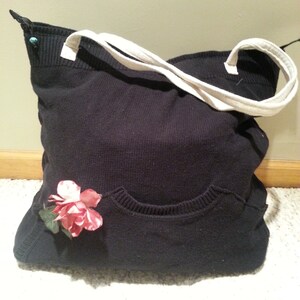 Big navy sweater crochet tote bag purse 18&quot; x 18.5&quot; x 4.5&quot;