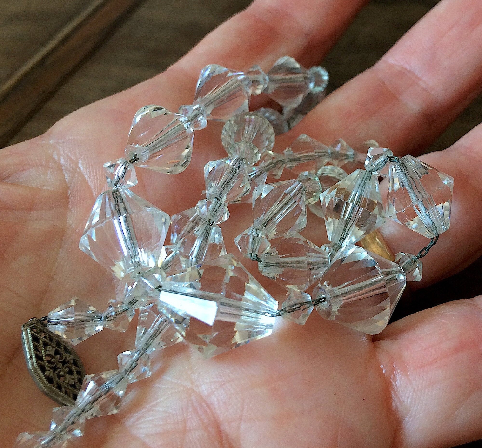 Vintage Clear Crystals Necklace! Art Deco Style Graduated