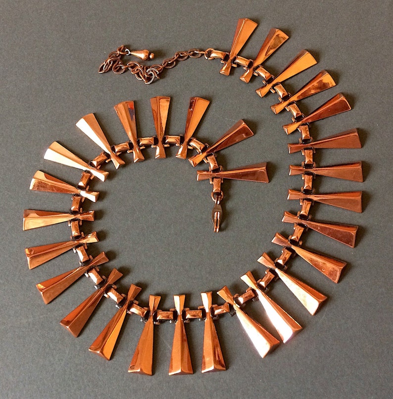 Vintage necklace signed by RENOIR A458 Original 1950s cod Copper geometric motif Renoir of California choker High End Costume Jewelry