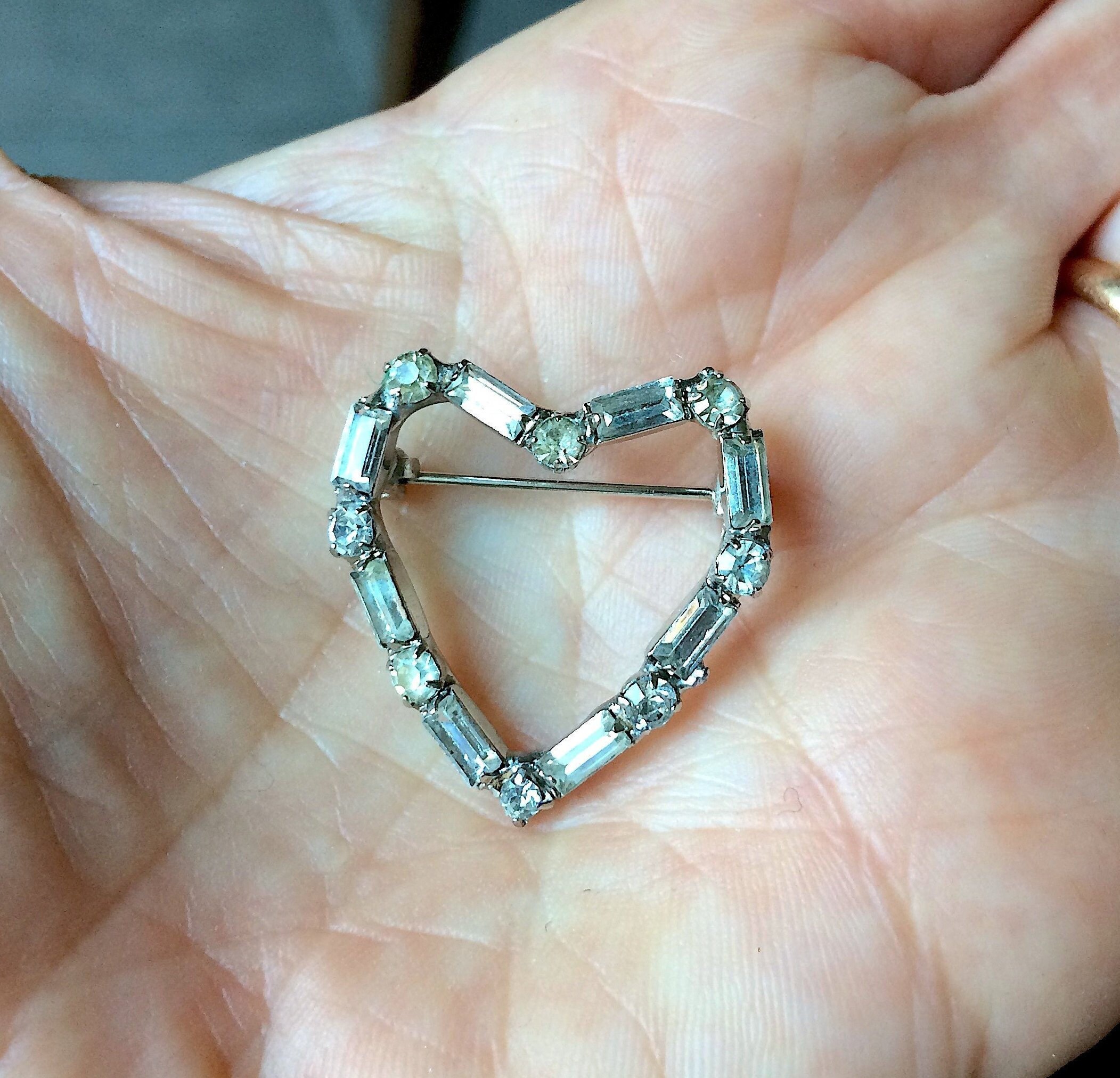 Vintage heart shaped brooches original 50s Silver metal red Etsy