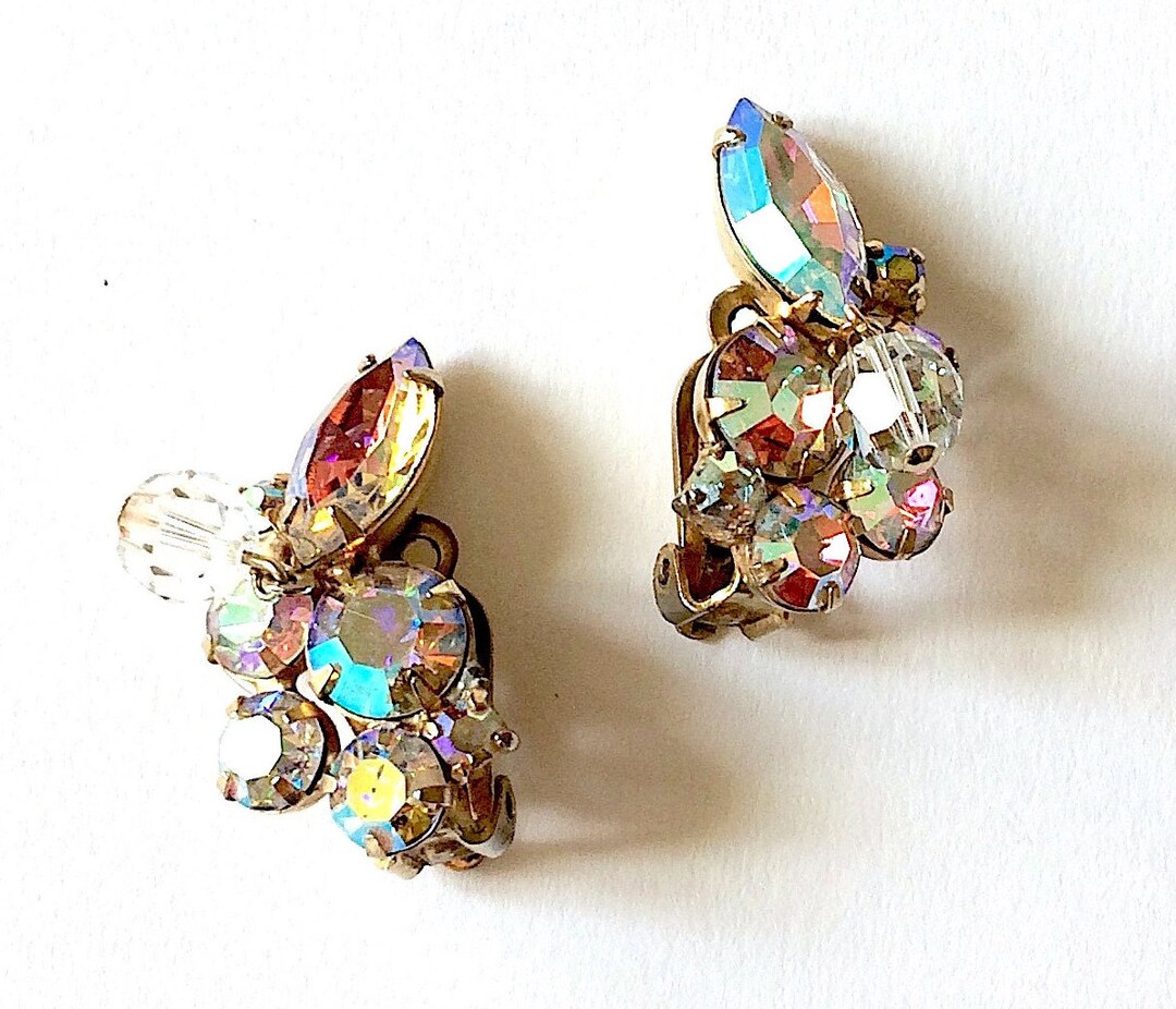 Vintage Earrings by KRAMER. Aurora Borealis Rhinestones Gold Vintage Earrings by KRAMER. Aurora Borealis Rhinestones Gold