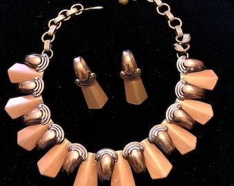 Vintage Copper Necklace Earring Set: Renoir Style Costume Jewelry
