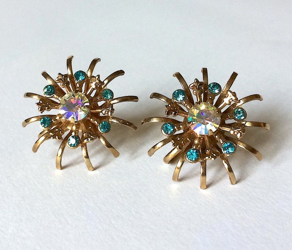 Boucles D'oreilles Clips Strass Vert - Style Vintage Années 50 - Neuf Sans Emballage - Parfait état
