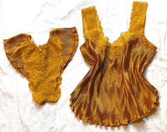 Vintage La Perla lingerie set gold satin and lace, size 1/32/S – cod. B1
