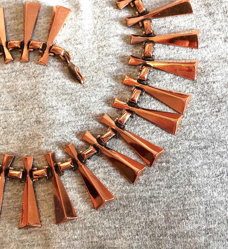 Vintage necklace signed by RENOIR A458 Original 1950s cod Copper geometric motif Renoir of California choker High End Costume Jewelry