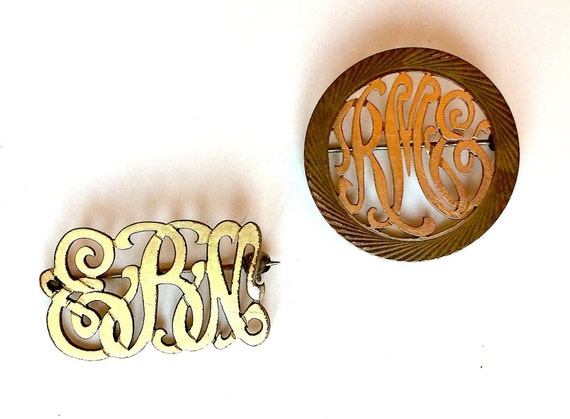 Vintage original pins monograms. 12K G.F. gold fi… - image 1