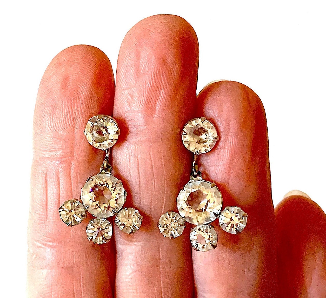 Vintage Screw Back Earrings  Diamanté Flowers by Eisenberg