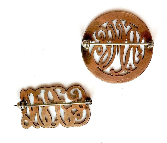 Vintage original pins monograms. 12K G.F. gold fi… - image 2