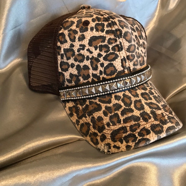 Animal Print Hat, Womens Hats, Cougar, Tiger, Hat, Bling Hat, Sparkle Hat, Rhinestone Cap, Baseball Cap,  Womens Hat,Crystal Hat