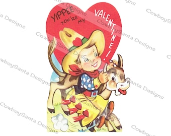 Vintage Cowboy, Steer, Bull | Valentine card | 2 Versions | Instant Digital Download I Digital Image