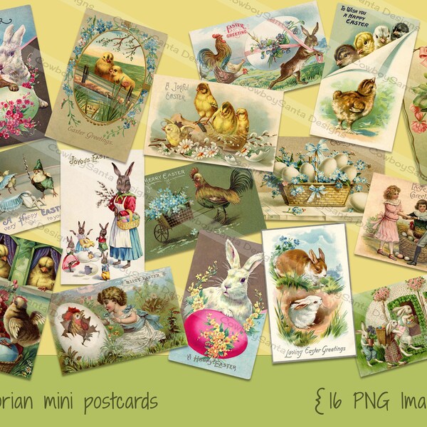 Vintage Victorian mini Easter postcards | 16 images | INSTANT DOWNLOAD | Easter clip art | DIY Easter card | Digital Collage