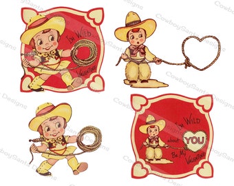 Vintage Cowboy Kids Valentine, Cowboy, Cowgirl, Rope | 5 versions | INSTANT DOWNLOAD | Print your own | DIY Valentines