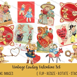 Vintage Cowboy en Cowgirl Valentijnsdag | DIRECT DOWNLOADEN | Doe-het-zelf | Print je eigen | Digitale collage