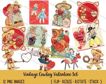 Vintage Cowboy and Cowgirl Valentines | INSTANT DOWNLOAD | DIY | Print Your own | Digital Collage