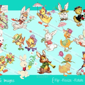 Vintage Osterhasen und Enten | 15 Bilder | SOFORTIGER DOWNLOAD | Ostern ClipArt | DIY Osterkarte | Digitale Collage
