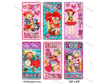 Vintage Retro Cowgirl Kids Valentines with Marquee words set of 12 | INSTANT DOWNLOAD | Print your own | DIY Valentines | Digital Collage