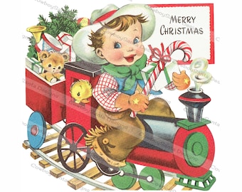 Vintage Retro Cowboy, Train, Toys, Horses | Multiple Images | Cowboy Christmas card | Digital Download
