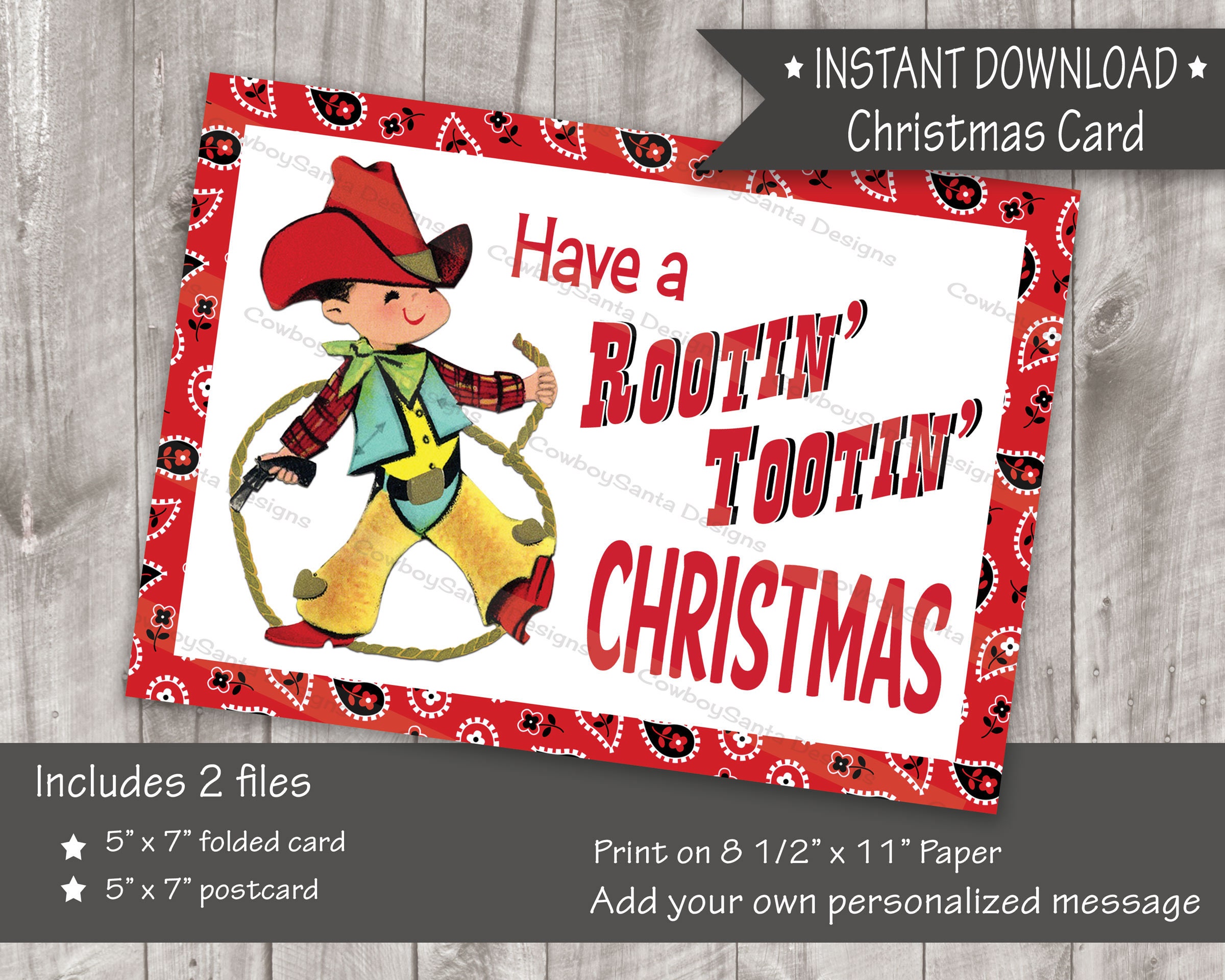 rootin' tootin' retro cowboy with rope christmas card|western