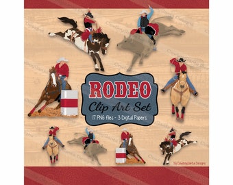 Rodeo Clip Art Collection | Western Clip Art | Cowboy Clip Art | Barrel Racer | Roper | Bull Rider | Bronc Rider | Digital Download