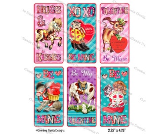 Vintage Retro Western Cowboy Animal Valentines with Marquee words, horse, donkey, dog, cat, cow | INSTANT DOWNLOAD |DIY |Digital Collage