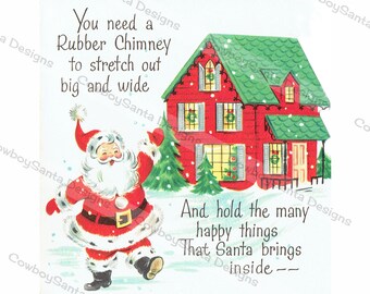 Vintage Retro Santa With House, Bag | Two Images, Four Versions | Christmas card |Greeting Card | Digital Download