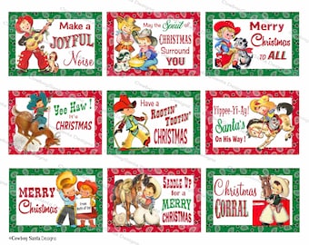 Vintage Retro Cowboy Kids Gift Tags | Western Gift Tags | INSTANT DOWNLOAD | Print your own | DIY Holiday Tags | Digital Collage