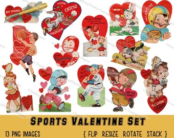 Sports Kids Valentine set, baseball, football, tennis, soccer | INSTANT DOWNLOAD | Print your own | DIY Valentines | Digital Collage