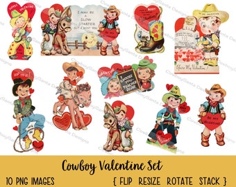 Cowboy Kids Valentine set #4 | INSTANT DOWNLOAD | Print your own | DIY Valentines | Digital Collage
